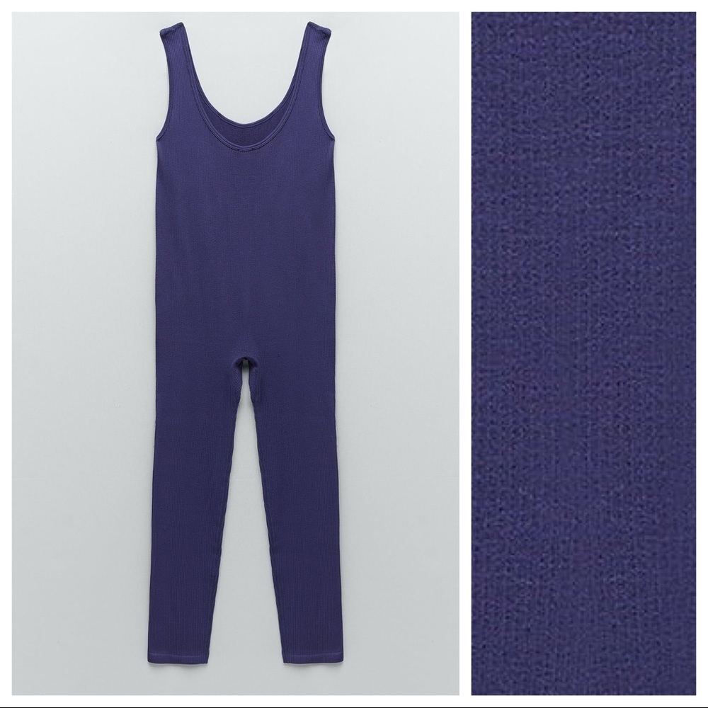 NWT. Zara Limitless Contour Collection Blue Seamless Jumpsuit. Size XS-S. - Picture 5 of 9